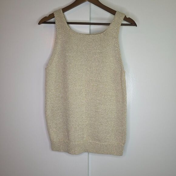 LOFT Beige with Gold Accent/Flecked Knit Tank - Size M - Picture 1 of 9
